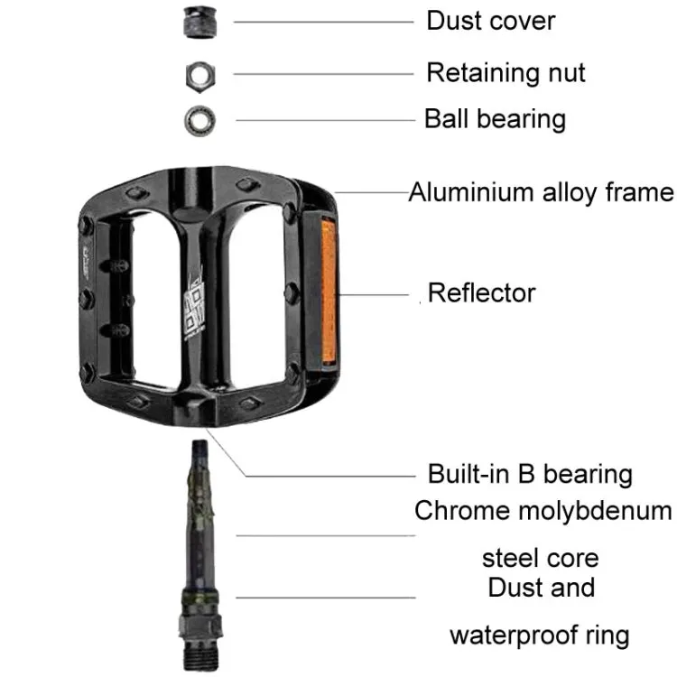 ENLEE M504 1pair Bicycle Aluminum Ball Pedals Recreational Pedals With Reflectors(Black)