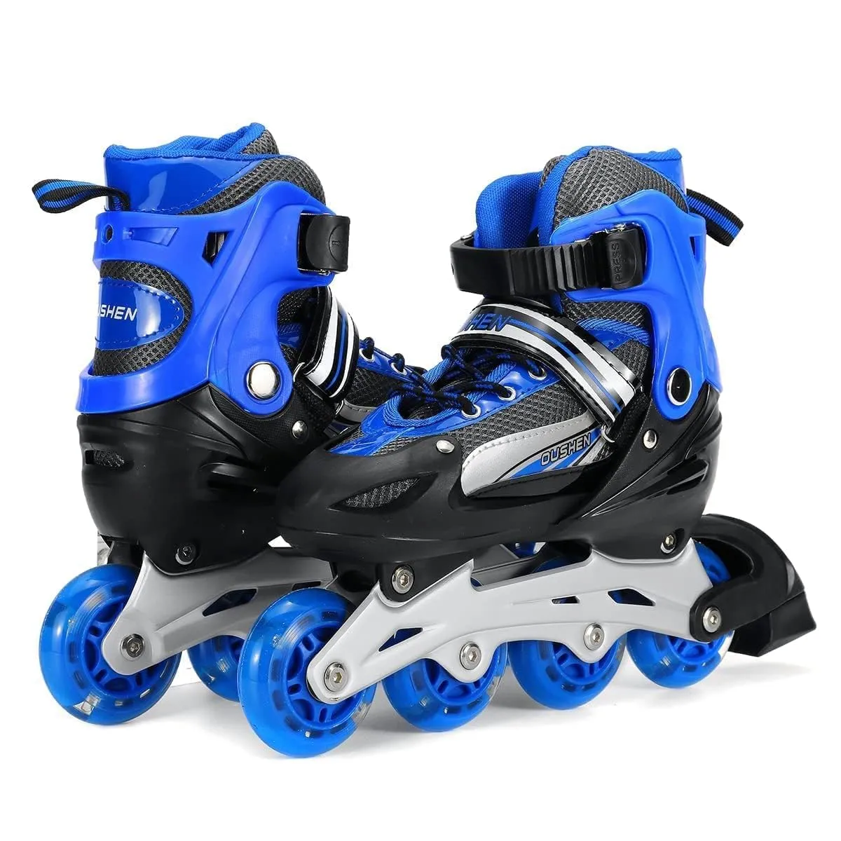 Eopzo New Inline Skates, Adjustable Inline Roller Skates for Unisex Kids | 7 to 14 Years Unisex Outdoor Skating Shoes Roller Blades with Led Flash Lights Featuring Wheels for Skating (Blue, 4 Wheel)