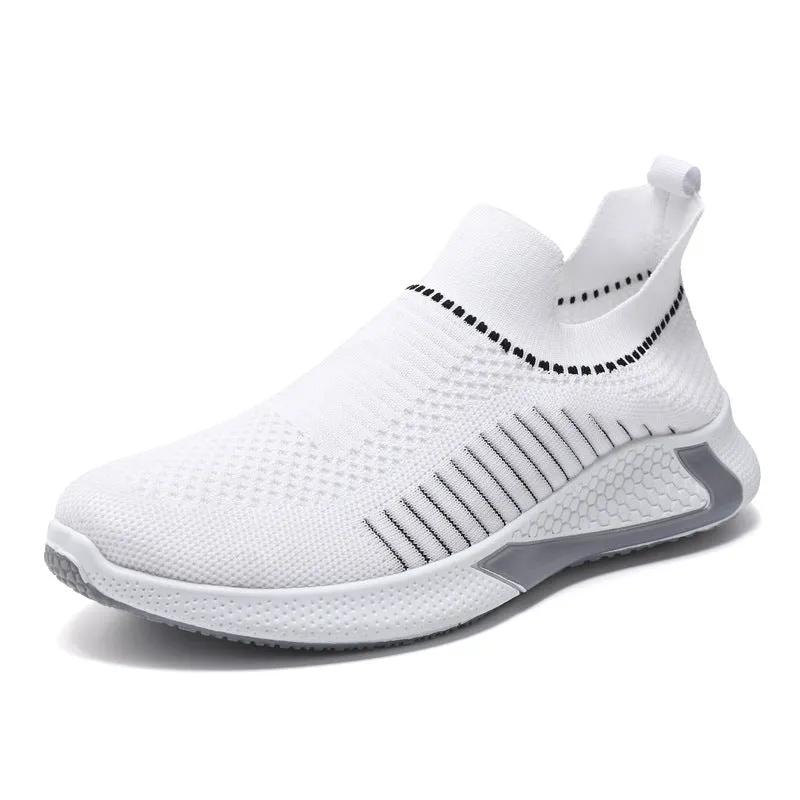 Fashion Mesh Sock Shoes With Striped Design Men Outdoor Breathable Slip-on Sneakers Casual Lightweight Running Sports Shoes