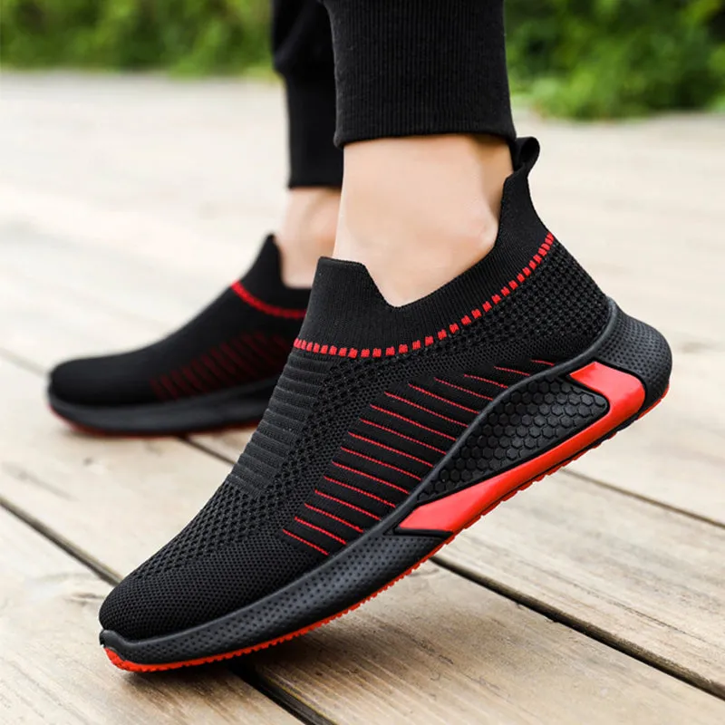 Fashion Mesh Sock Shoes With Striped Design Men Outdoor Breathable Slip-on Sneakers Casual Lightweight Running Sports Shoes