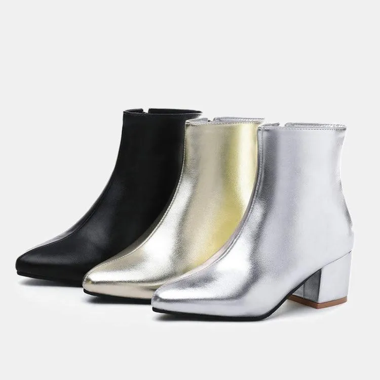 Fashionable Low-Top Pointed Toe Glitter Square Heel Boots for Women - Autumn/Winter Collection