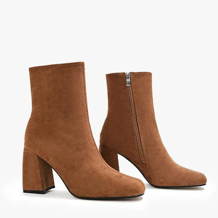 Faux Suede Zip Side Chunky Short Boots