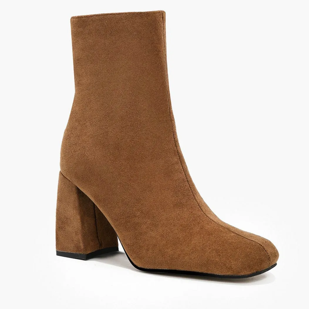 Faux Suede Zip Side Chunky Short Boots