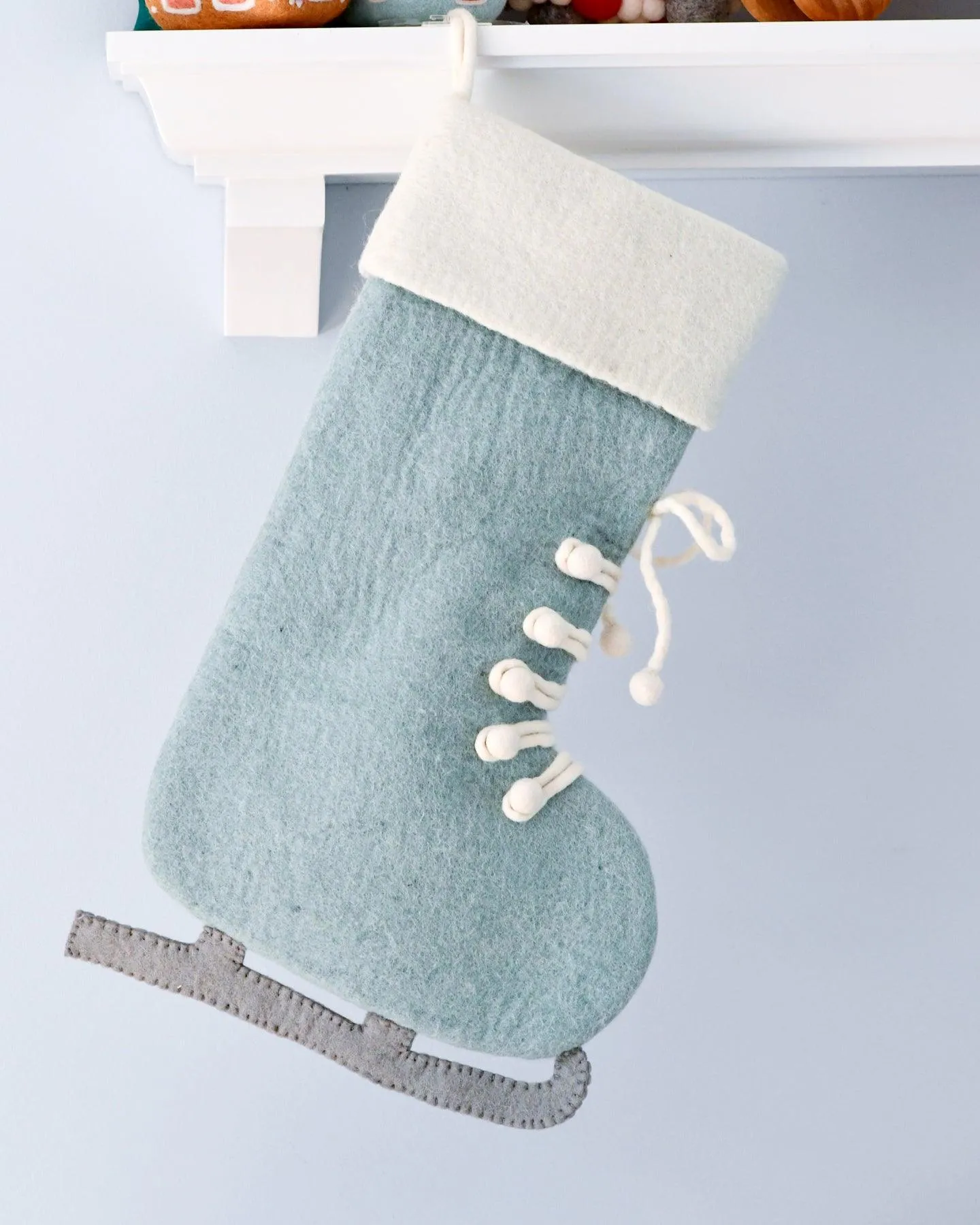 Felt Blue Ice Skate Christmas Stocking