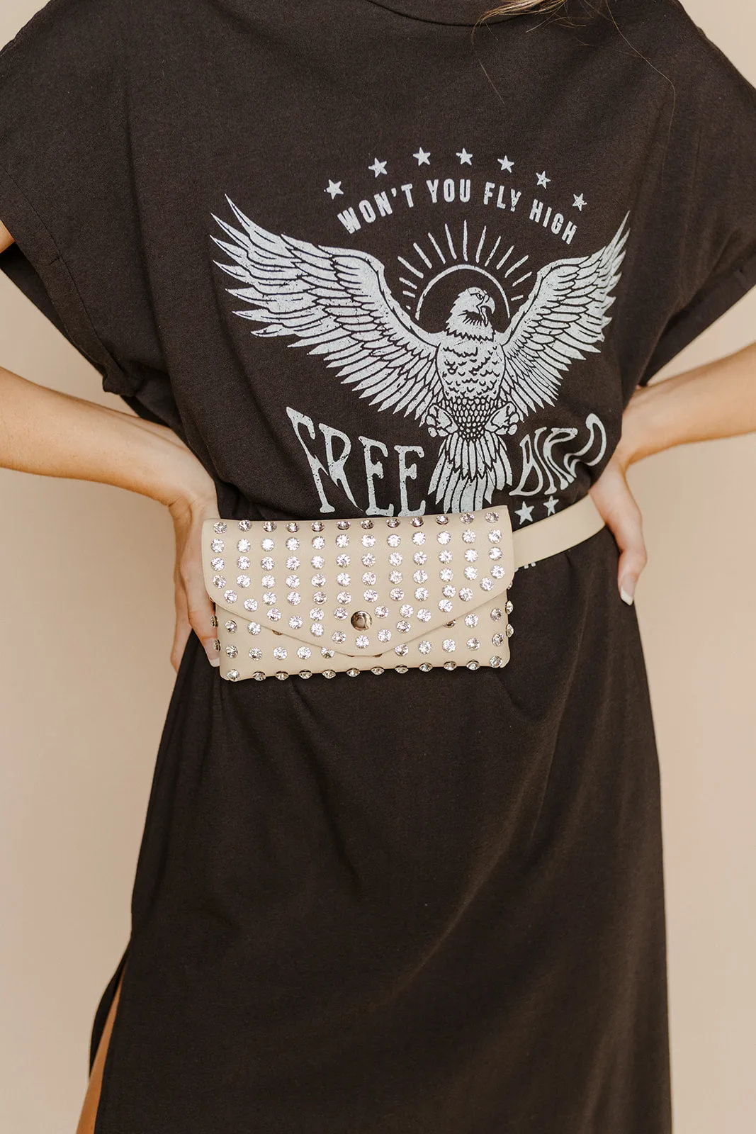 “Freebird Eagle” Graphic T-Shirt Dress in Washed Black