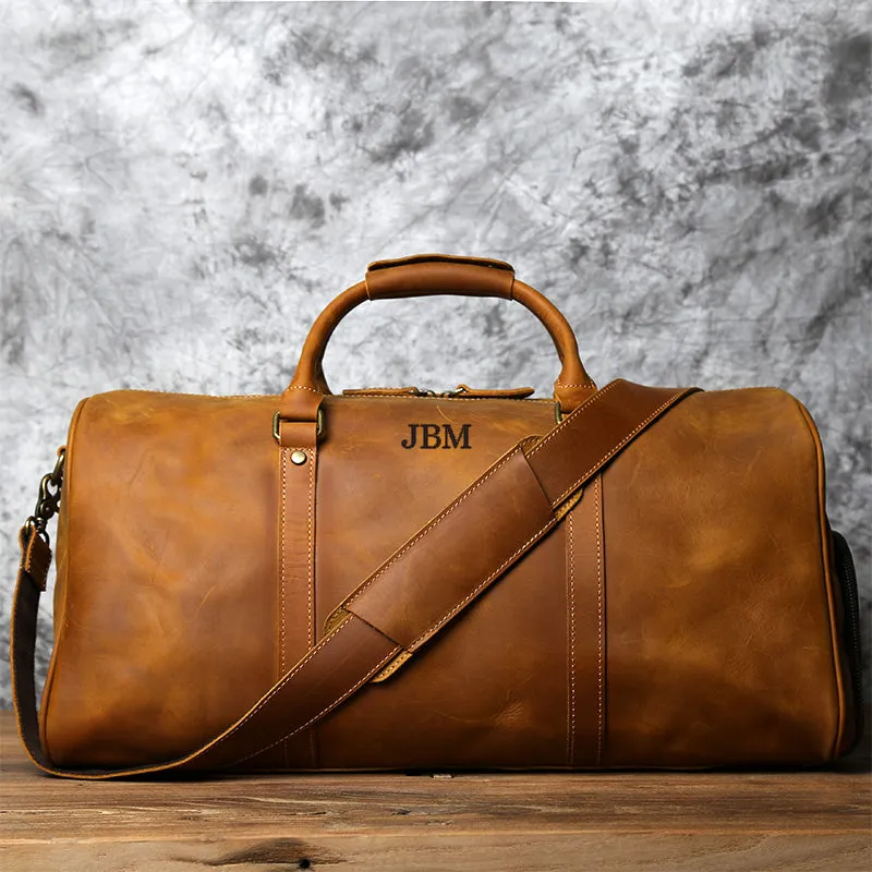 Full Grain Leather Duffle Bag, Large Travel Bag, Mens Leather Weekend Bag, Personalized Outdoor Bag, Holdall Bag