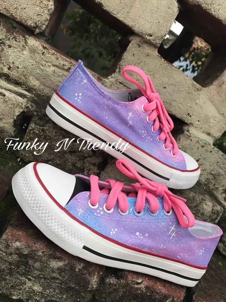 Funky N Trendy hand painted water resistant Pink Galaxy theme casual shoes