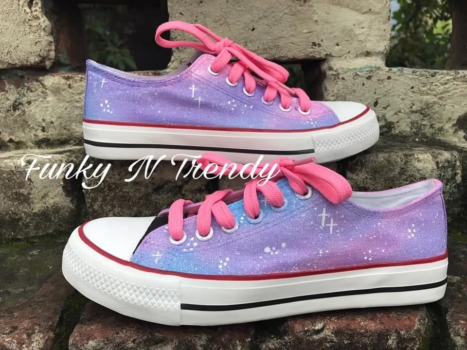 Funky N Trendy hand painted water resistant Pink Galaxy theme casual shoes