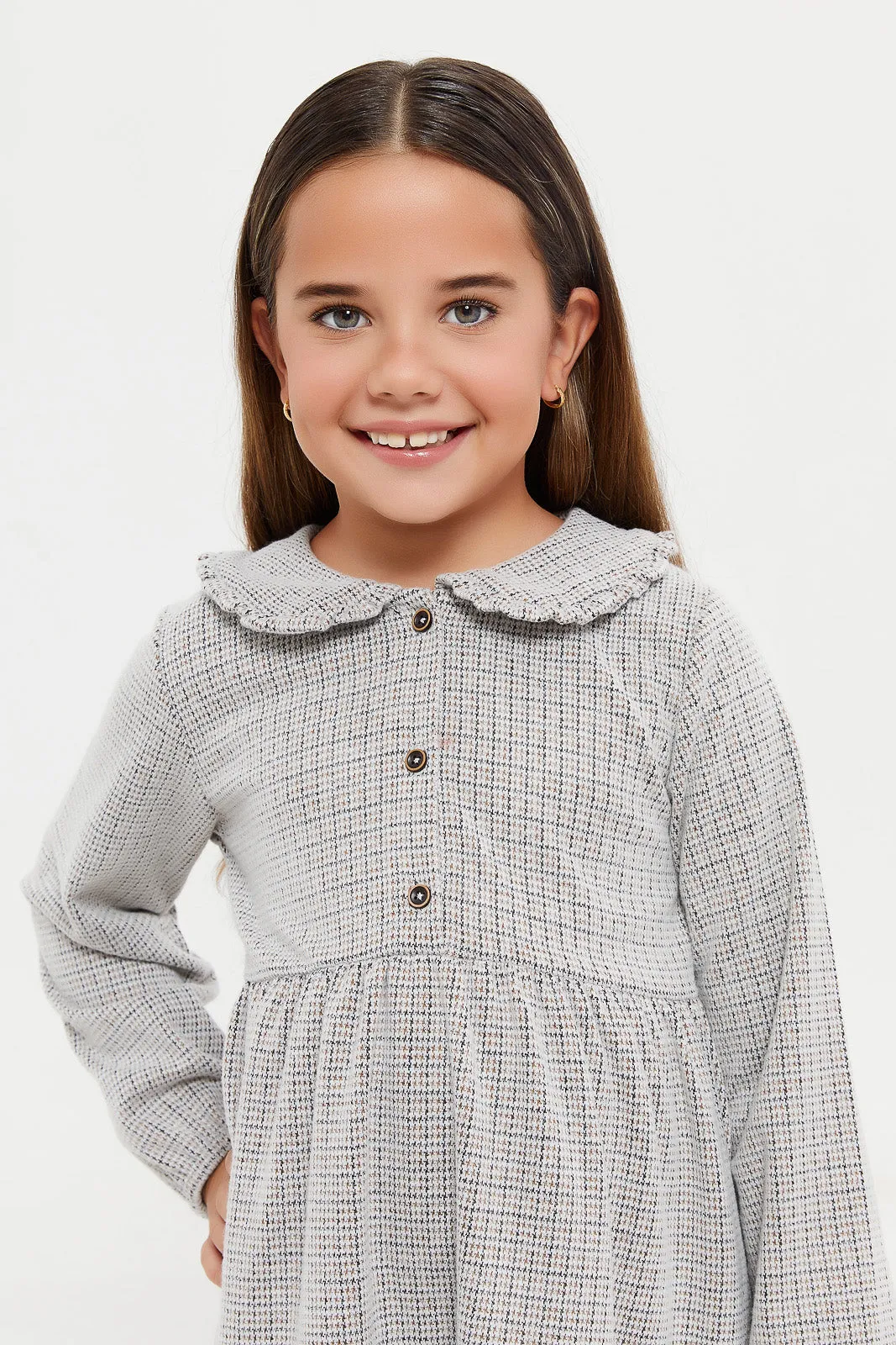 Girls Beige Jacquard Dress