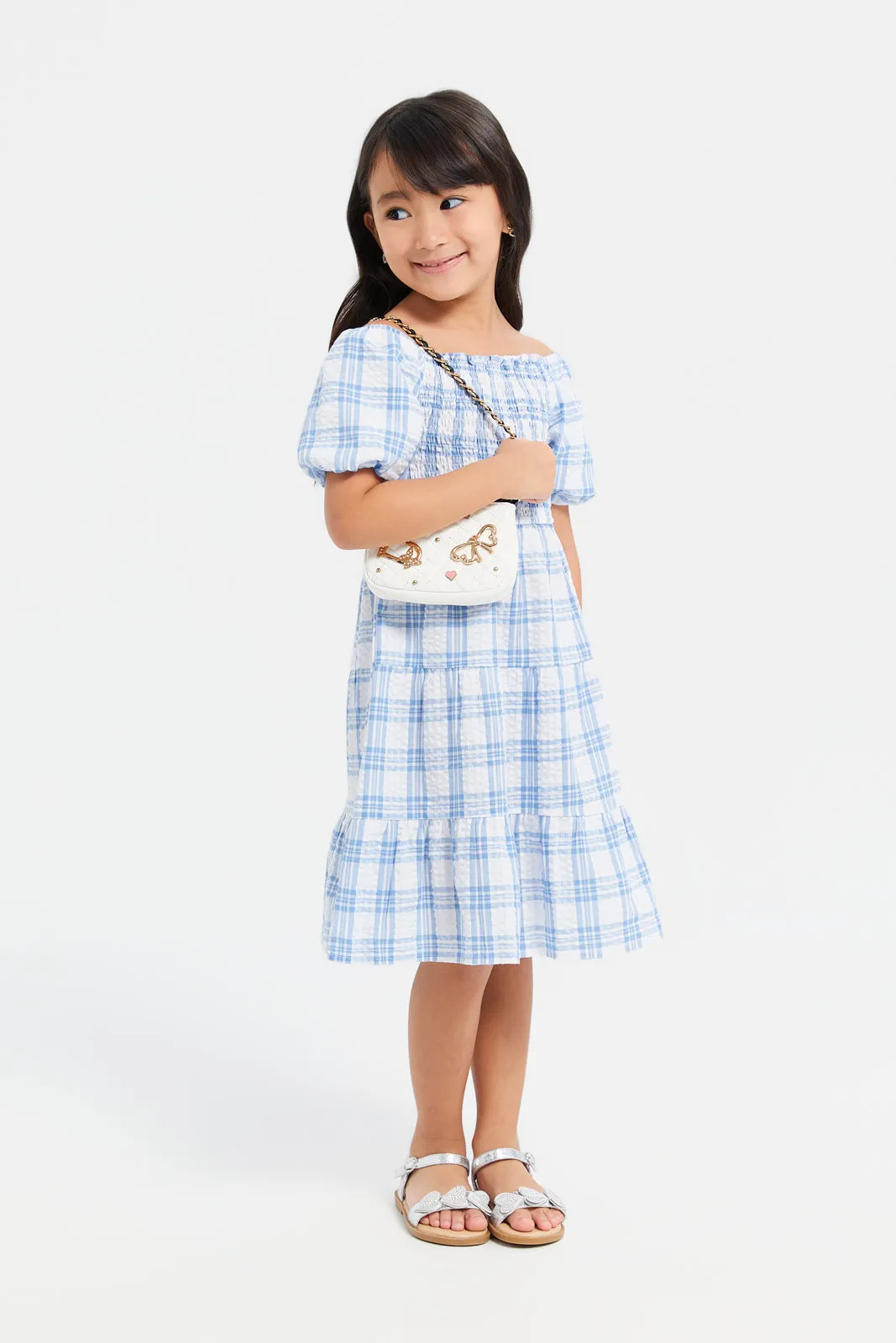 Girls Blue Checkered Dress