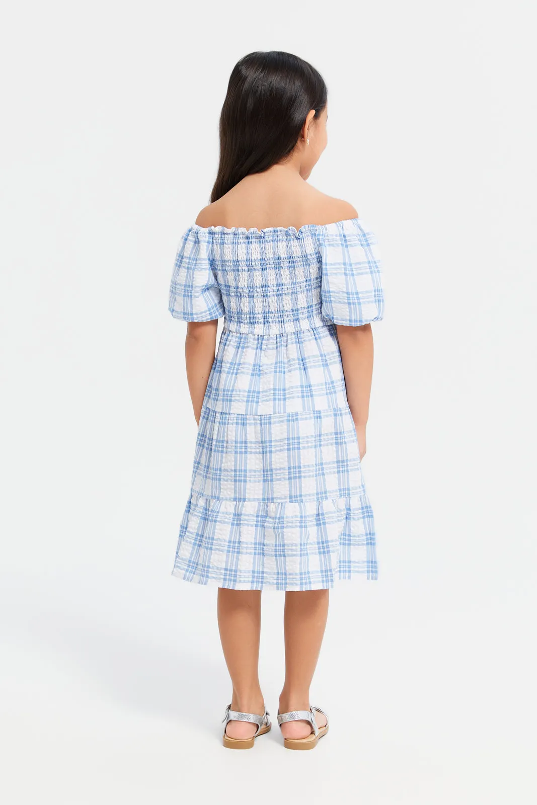 Girls Blue Checkered Dress