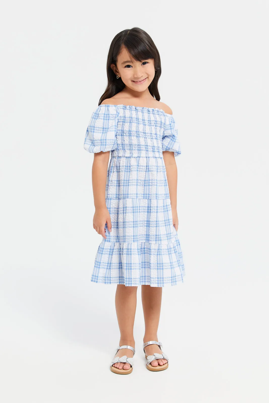 Girls Blue Checkered Dress