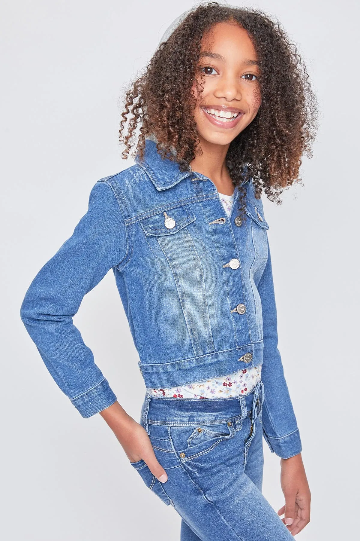 Girls Essential Denim Jacket With Removable Hoodie