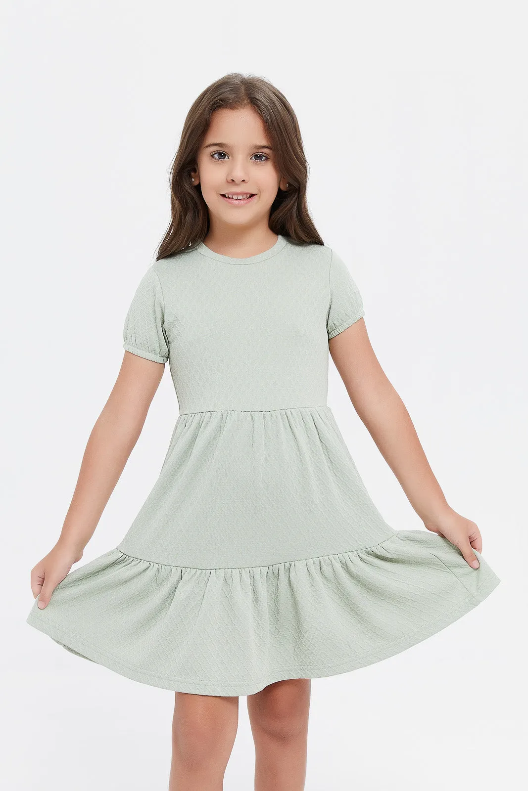 Girls Mint Textured Dress