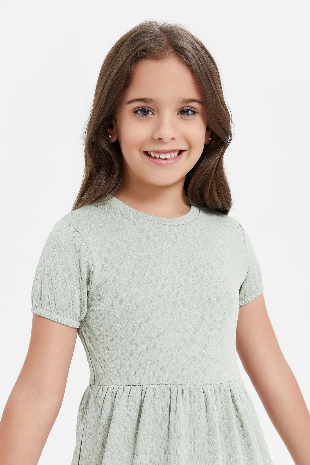 Girls Mint Textured Dress