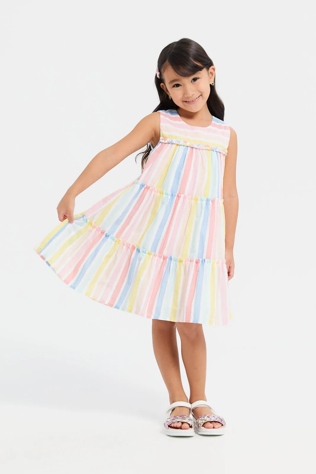 Girls Multicolored Striped Dress