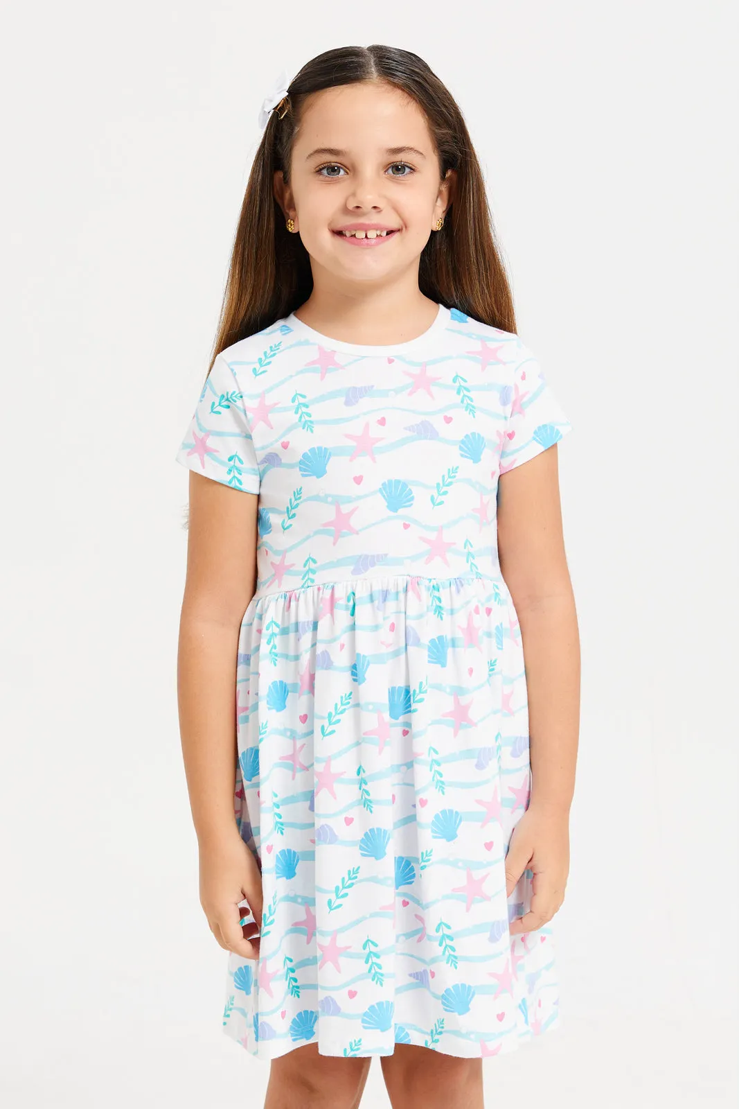 Girls Multicolour Printed Short Sleeve Single Jersey Dress