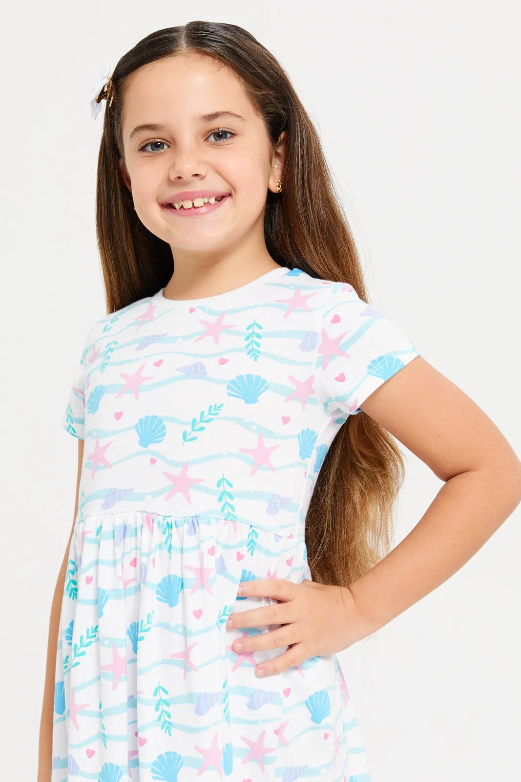 Girls Multicolour Printed Short Sleeve Single Jersey Dress