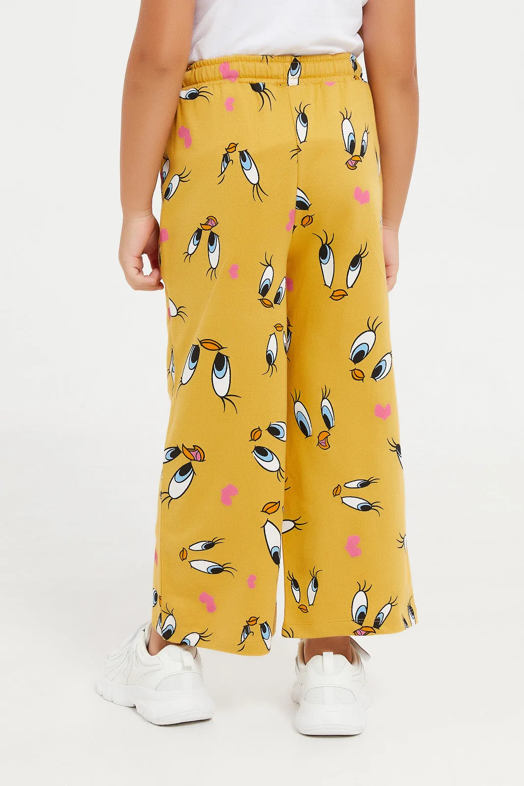 Girls Mustard Tweety Printed Track Pant