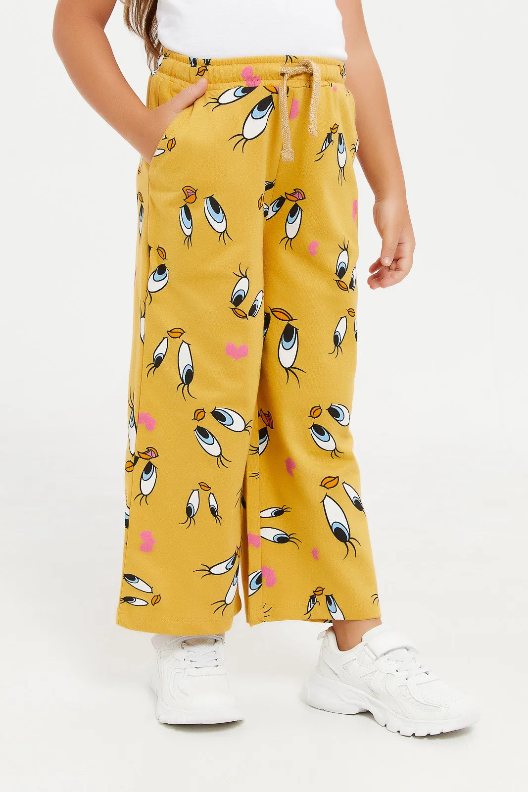 Girls Mustard Tweety Printed Track Pant