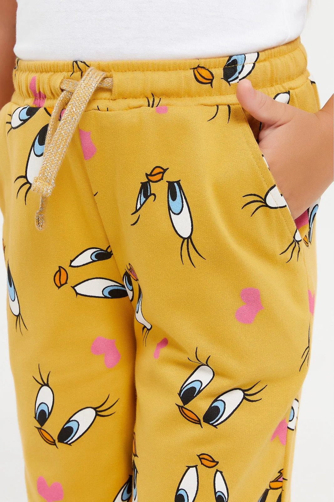 Girls Mustard Tweety Printed Track Pant