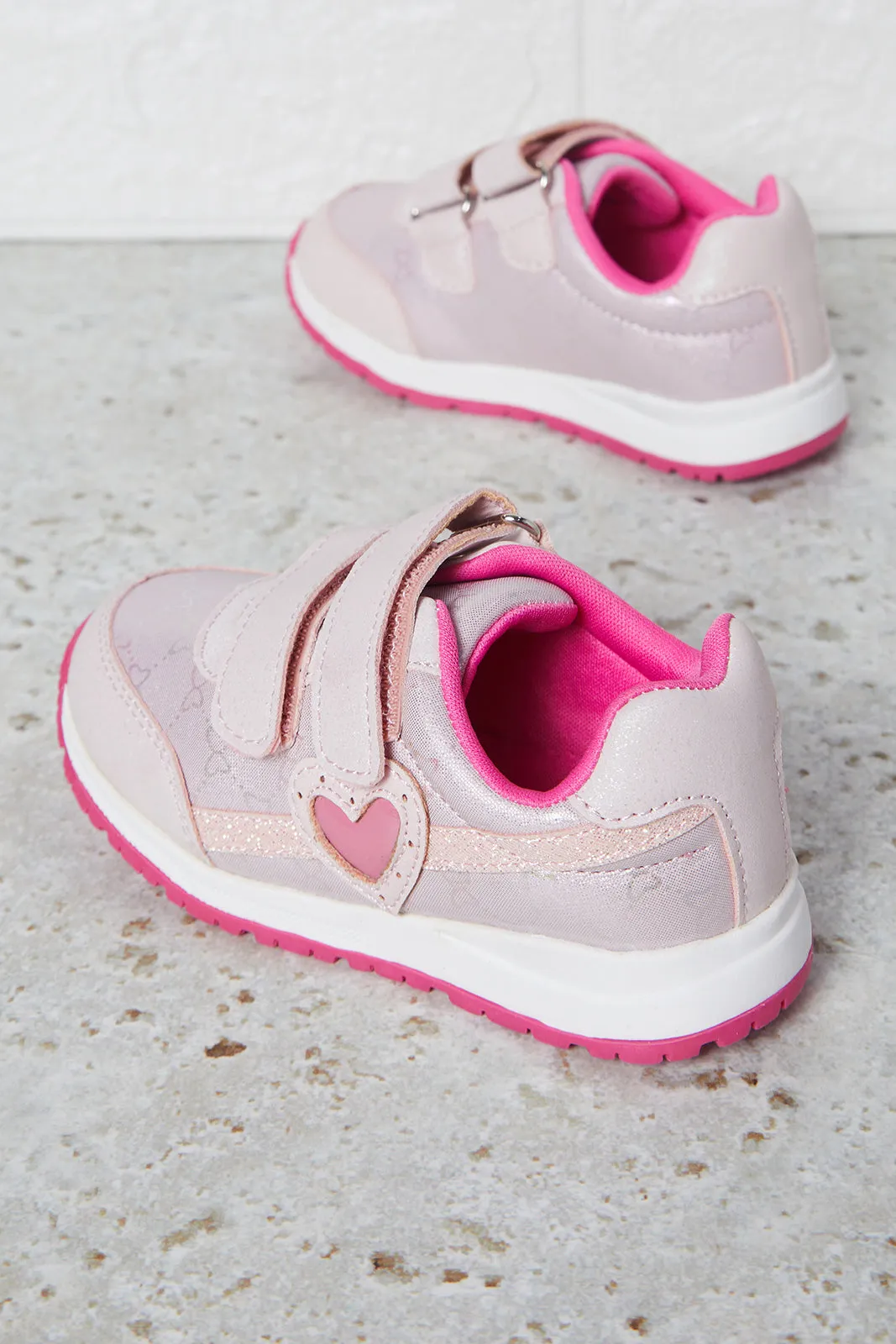 Girls Pink Heart Print Colour Block Sneakers