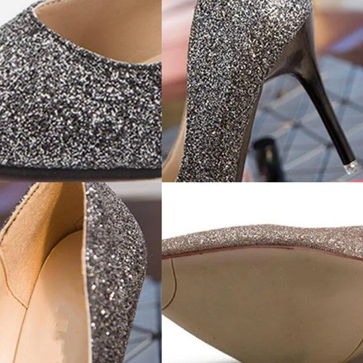 Glittering Stiletto Heels for Women - Shallow Frosted Design