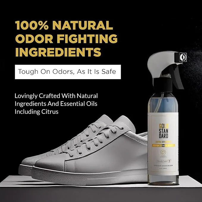 Gold Standard Natural Shoe Deodorizer Spray - 6 Oz. Shoe Odor Eliminator Spray - Shoes Smell Remover Provides Extra Strength & Long Lasting Fresh Citrus Burst - Shoe Odor Remover Spray