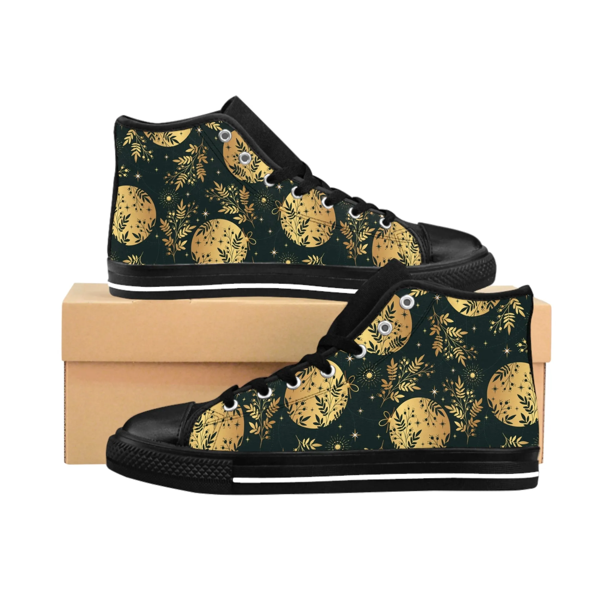 Golden Christmas Berries and Moon Women's Classic Sneakers