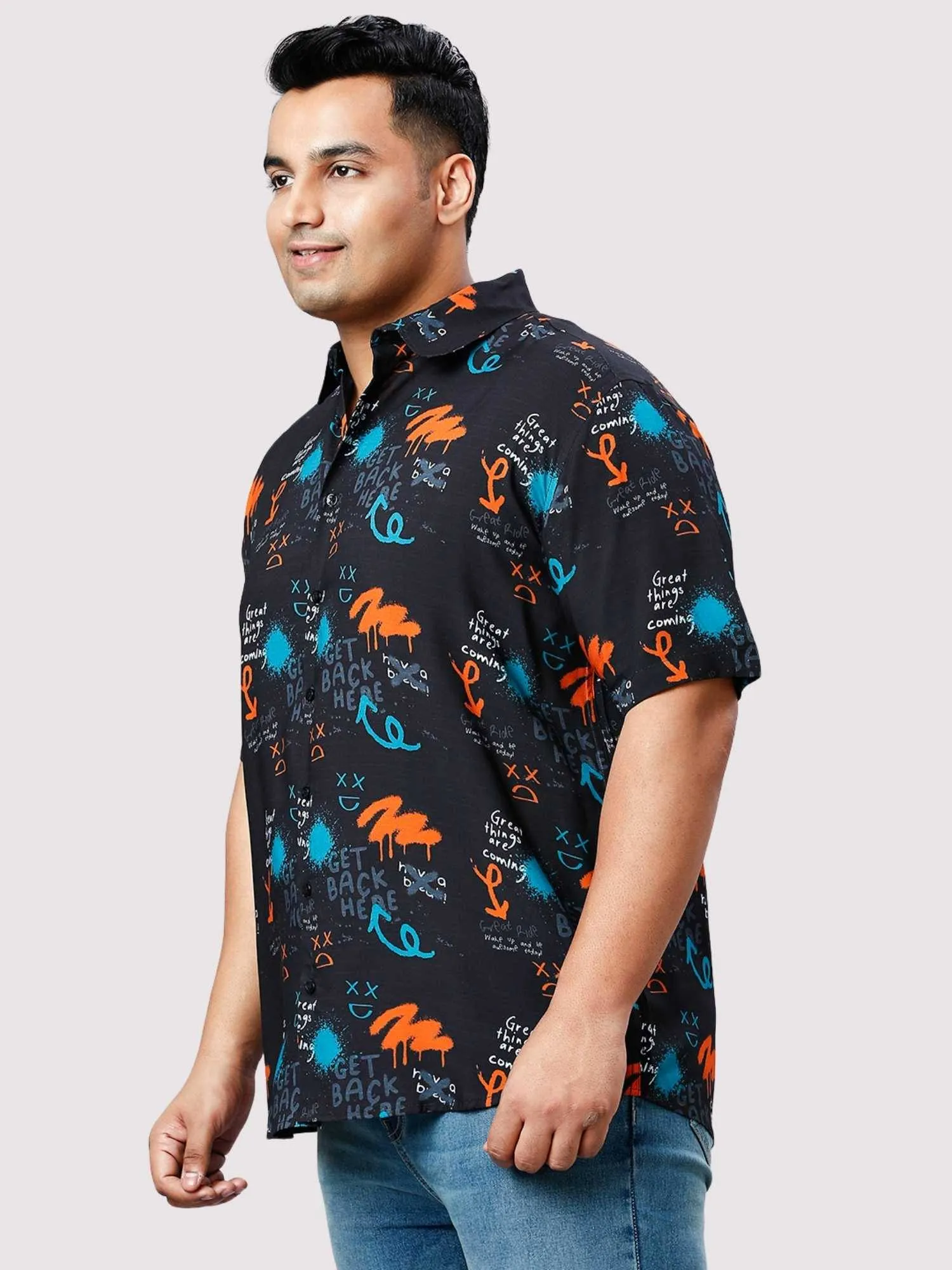 Graffiti Digital Printed Half Sleeve Shirt Men's Plus Size