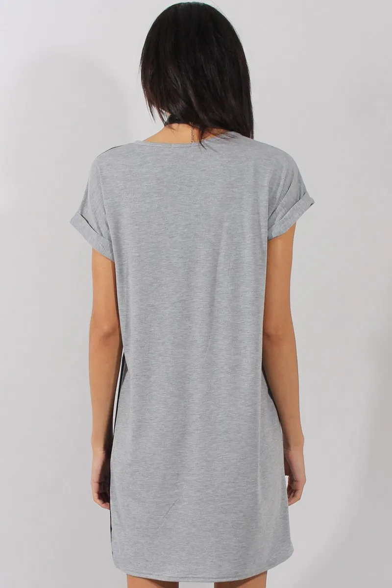 Grey and Black Slogan Print T-Shirt Dress - Harrlet