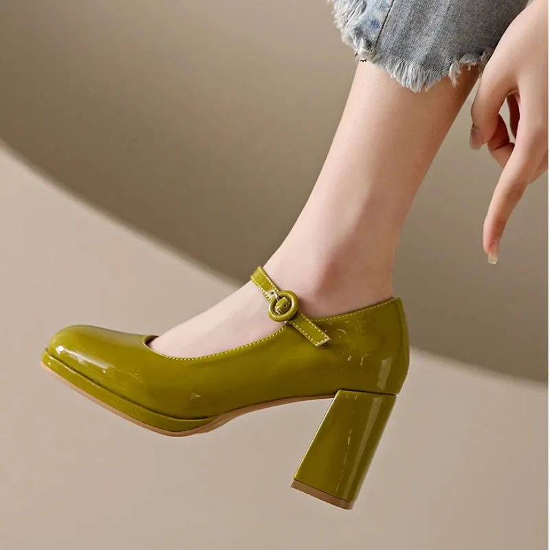 Hnzxzm 2024 New Platform Mary Jane Shoes Women High Heel Party Lolita Shoes Chunky Heel Ladies' Shoes Square Headed High Heels Women