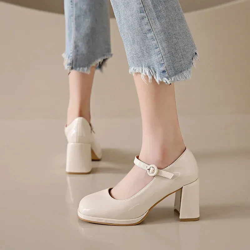 Hnzxzm 2024 New Platform Mary Jane Shoes Women High Heel Party Lolita Shoes Chunky Heel Ladies' Shoes Square Headed High Heels Women