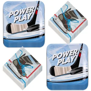 Hockey Party Supplies - Power Play Paper Plates Skate and Ice Skate Napkins (Serves 16)