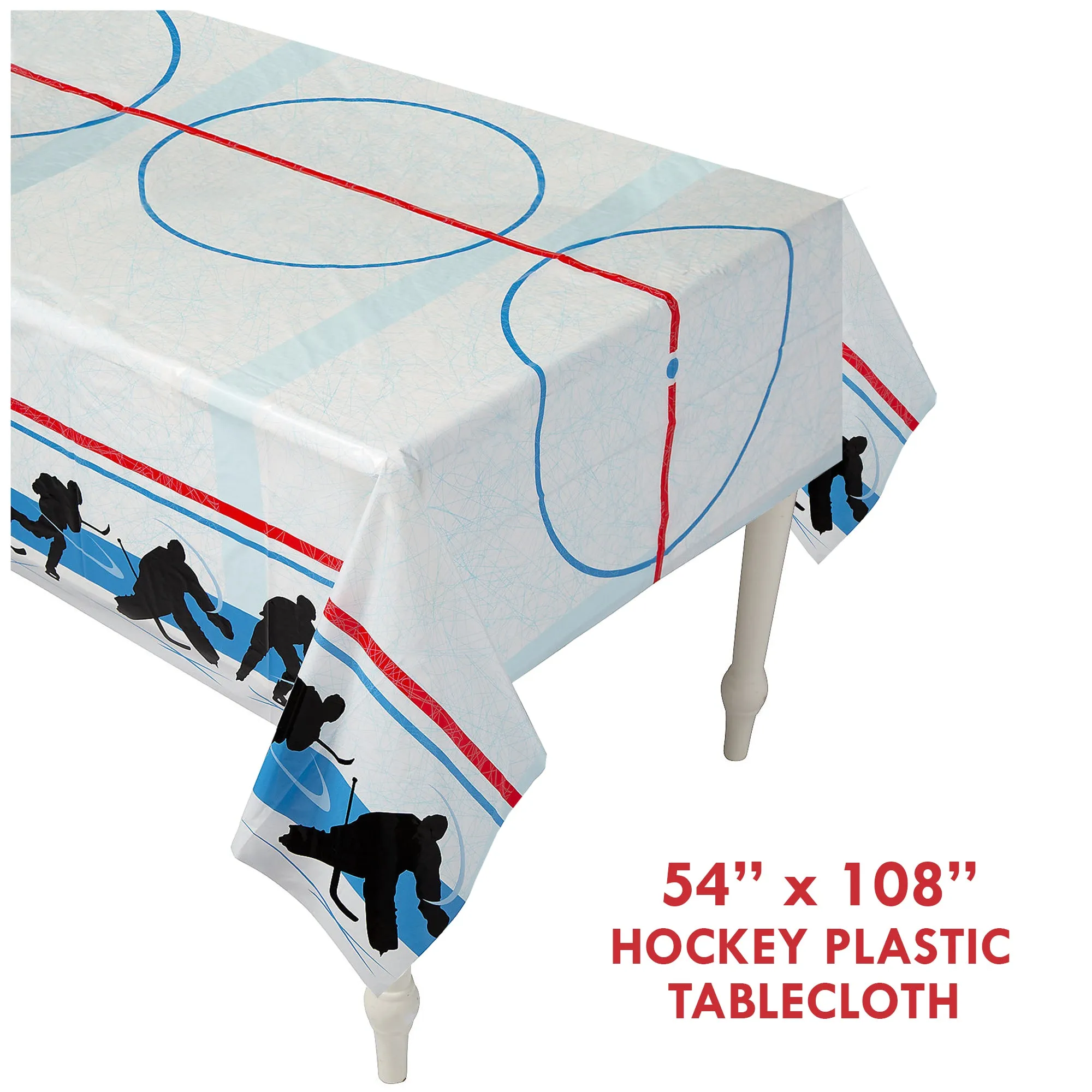 Hockey Party Supplies - Sports Rink Ice Skate and Puck Plastic Table Cover and Garland Decoration Set