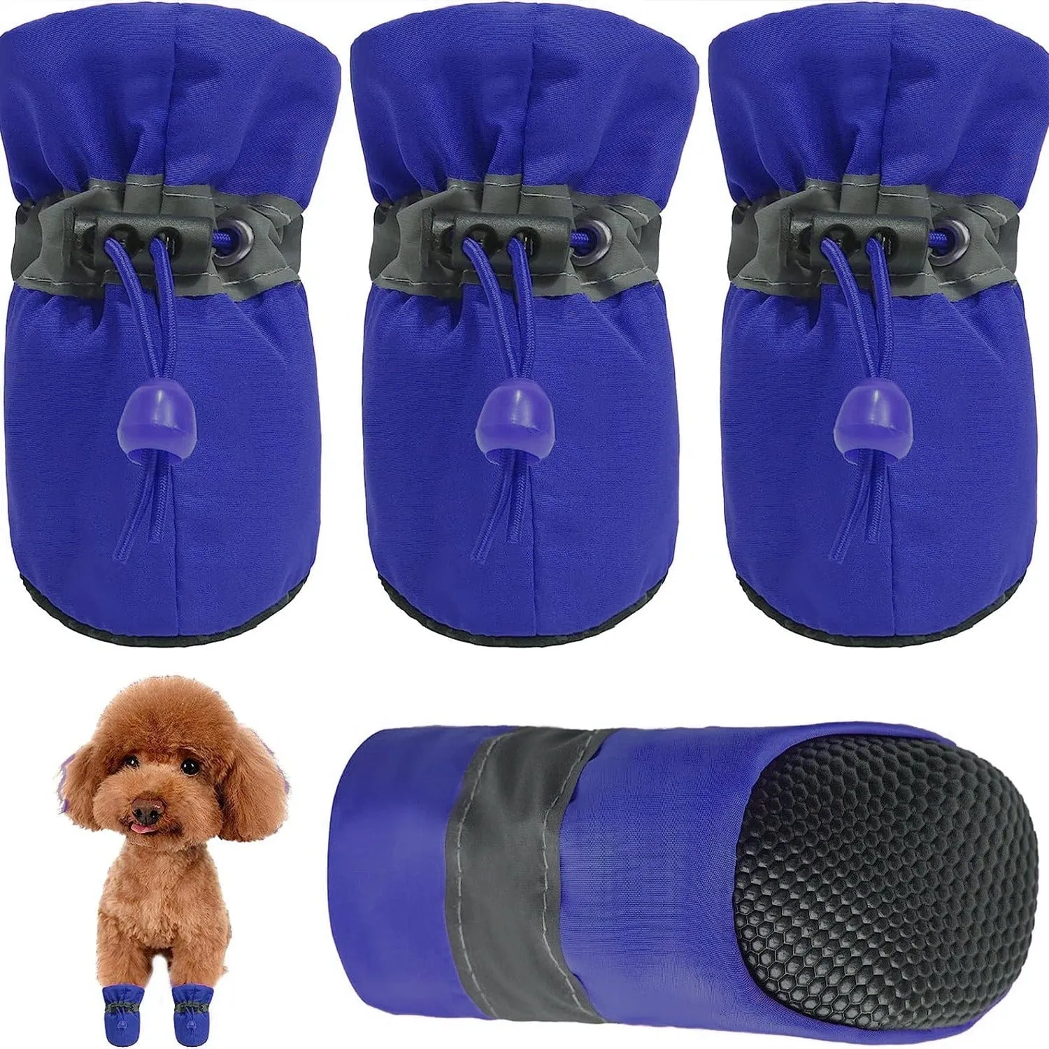 KUTKUT Dog Boots Paw Protector, Anti-Slip Dog Shoes Pet Booties with Reflective Straps for Small Dogs