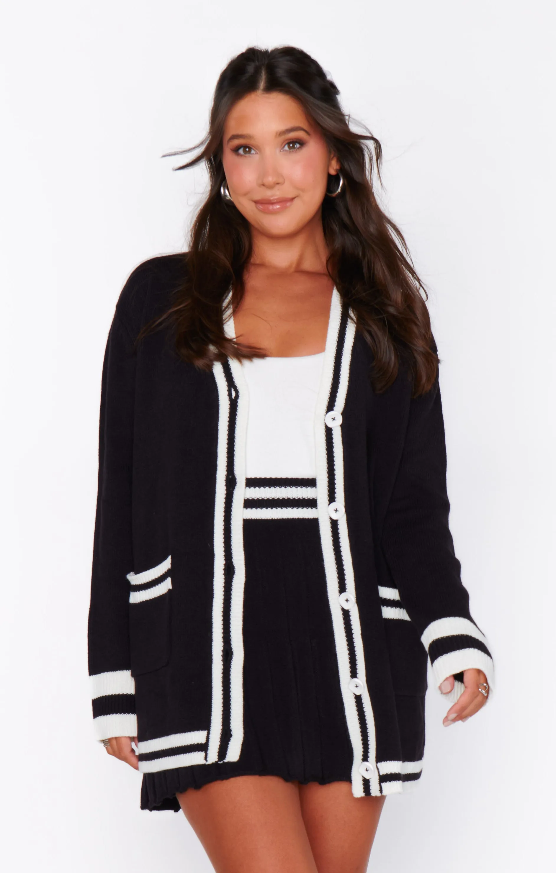 Lambert Cardigan ~ Black Varsity Stripe Knit