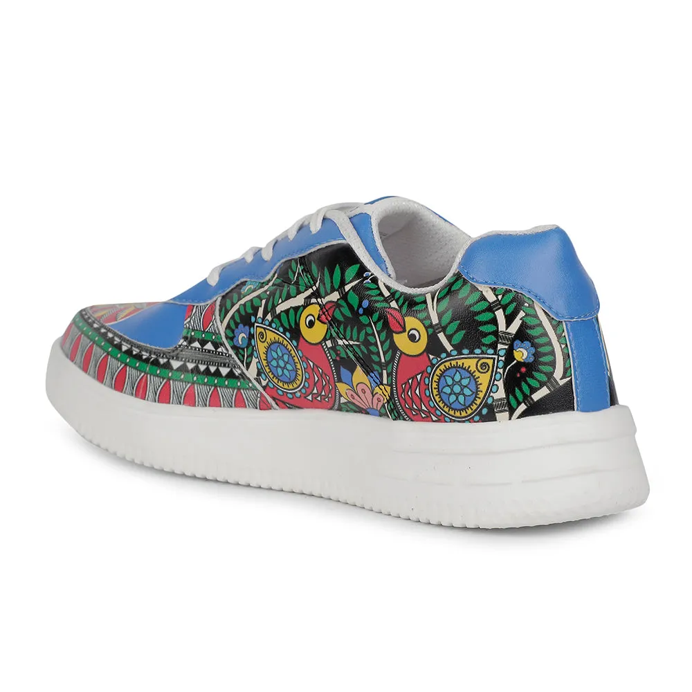 Leap7x Lacing White Madhubani Art Printed Casual Sneakers For Men MJH-M05 By Liberty