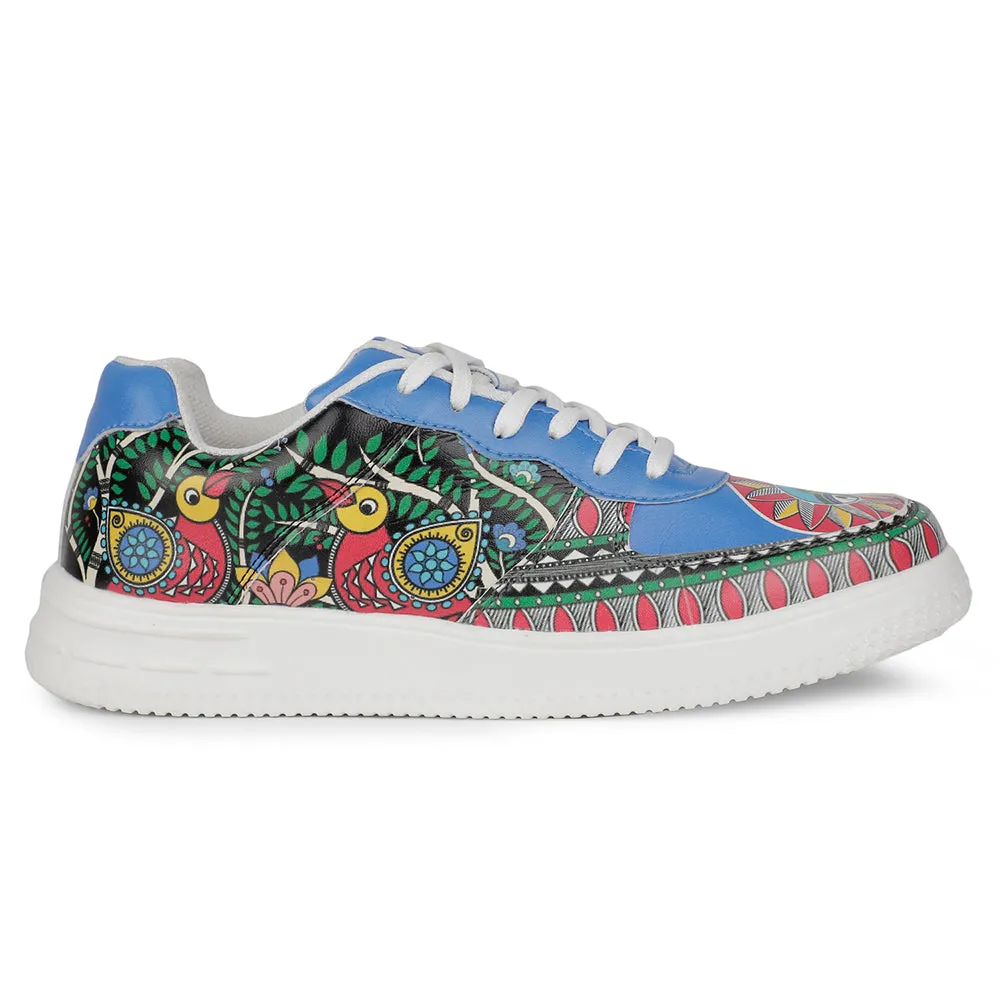 Leap7x Lacing White Madhubani Art Printed Casual Sneakers For Men MJH-M05 By Liberty