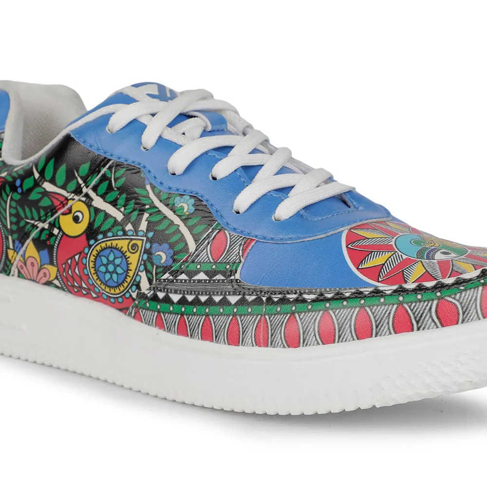 Leap7x Lacing White Madhubani Printed Casual Sneakers For Women MJH-L10 By Liberty