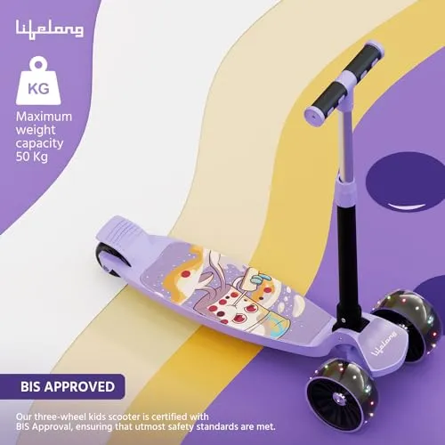 Lifelong Scooter for Kids 3  Years - Foldable Kids Scooter with LED Wheels & Adjustable Height - Kick Scooter Capacity 50kg- Baby Scooter Toys for 3  Year Old boy & Girl - Skate Scooter