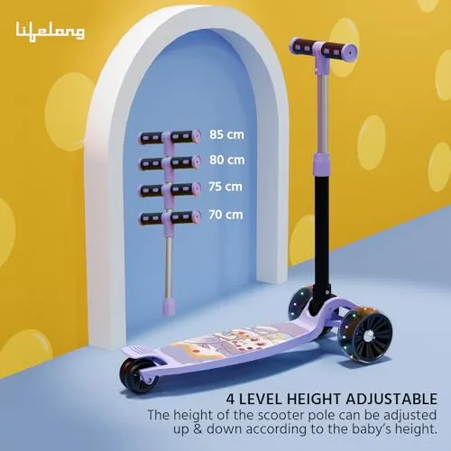 Lifelong Scooter for Kids 3  Years - Foldable Kids Scooter with LED Wheels & Adjustable Height - Kick Scooter Capacity 50kg- Baby Scooter Toys for 3  Year Old boy & Girl - Skate Scooter