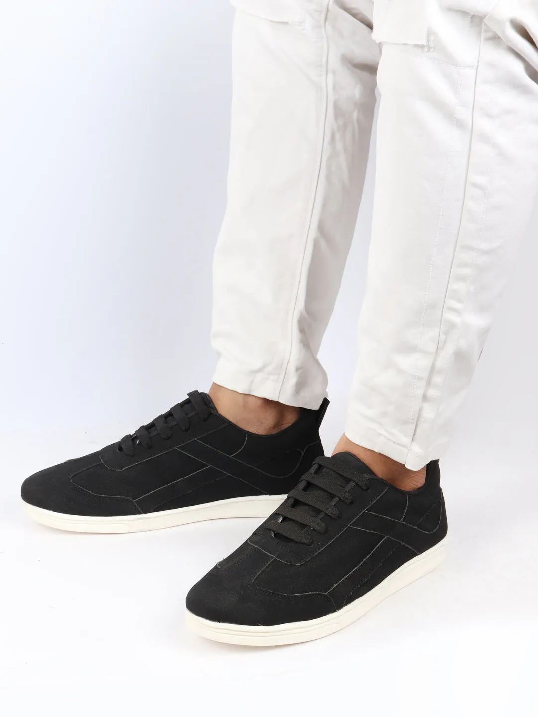 Men Black Trendy Fashion Classic Super Light Speedy Runs Anti Skid Lace Up Sneakers Shoes