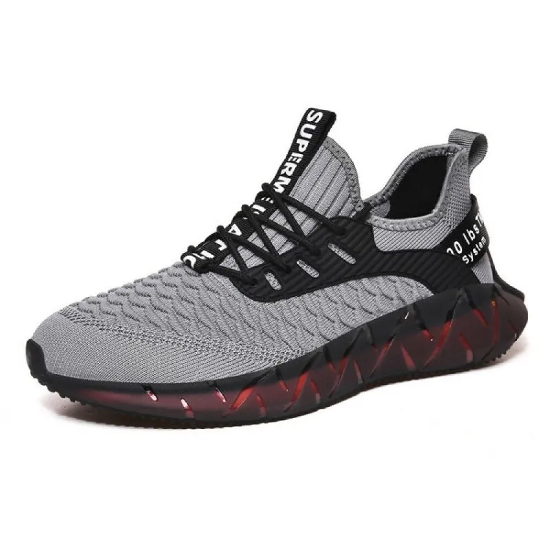 Men Lightweight Breathable Mesh Sneakers Flying Woven Casual Running Shoes, Size: 38 (Plus Velvet Winter Gray)