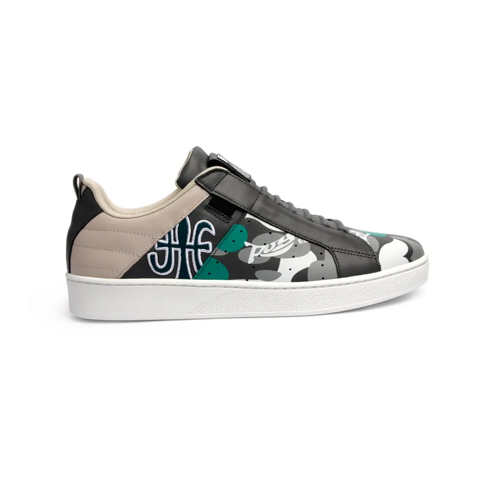 Men's Icon Manhood Camouflage Gray Green White Leather Sneakers 02091-840