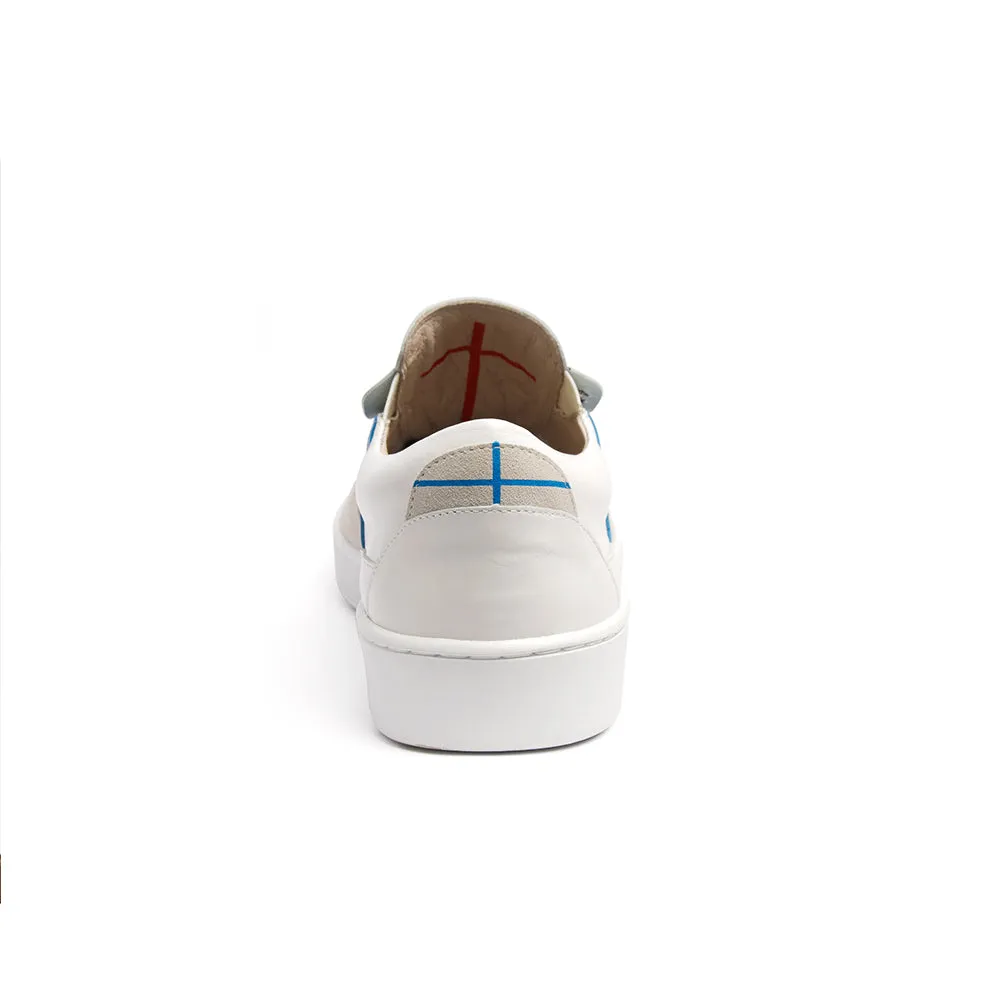 Men's Pastor White Blue Leather Sneakers 01891-005