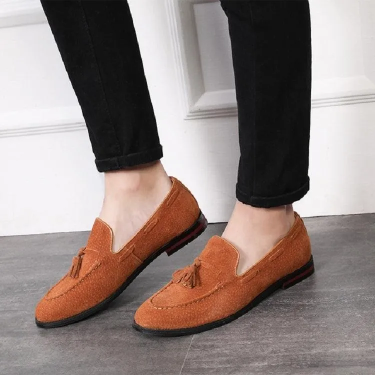 Men's Suede Slip-On Loafers with Tassels – Comfortable Leather Peas Shoes