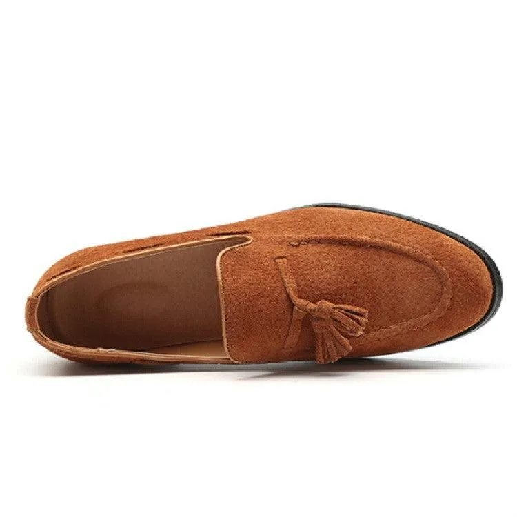 Men's Suede Slip-On Loafers with Tassels – Comfortable Leather Peas Shoes