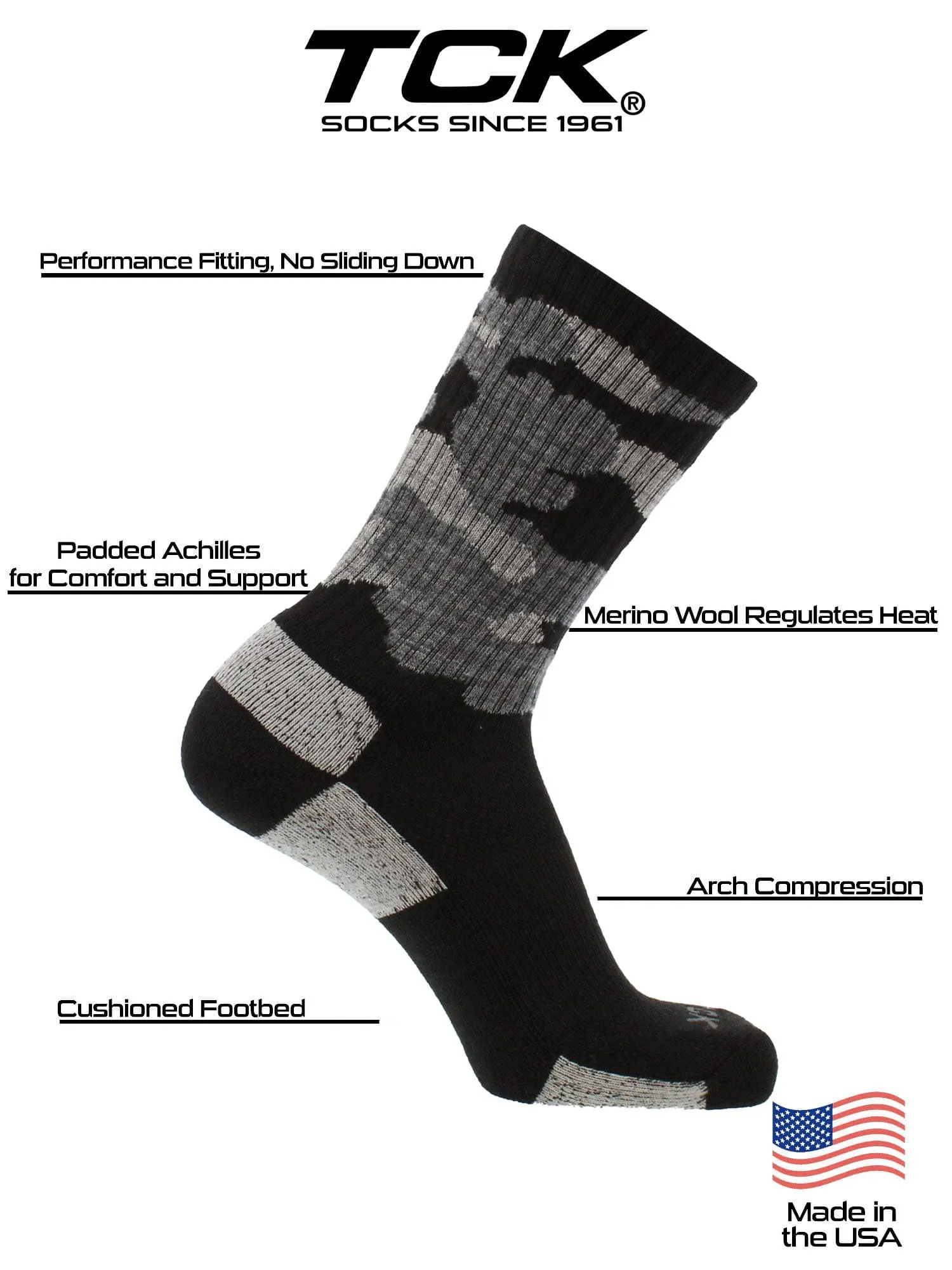 Merino Wool Hiking Socks For Men & Women - Camo