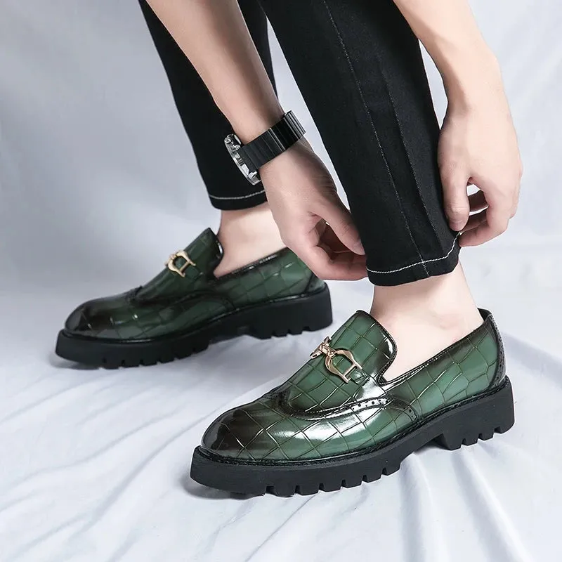 Metal Appliques Crocs Leather Brogue Shoes